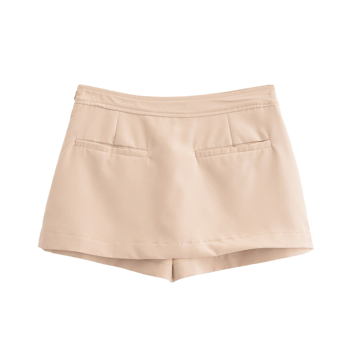 Sage | Tailored Shorts Beige High Waisted Button Detail Asymmetric