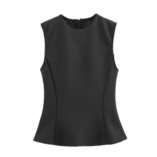 Dove | Elegant Peplum Top Black Fitted Sleeveless Tailored