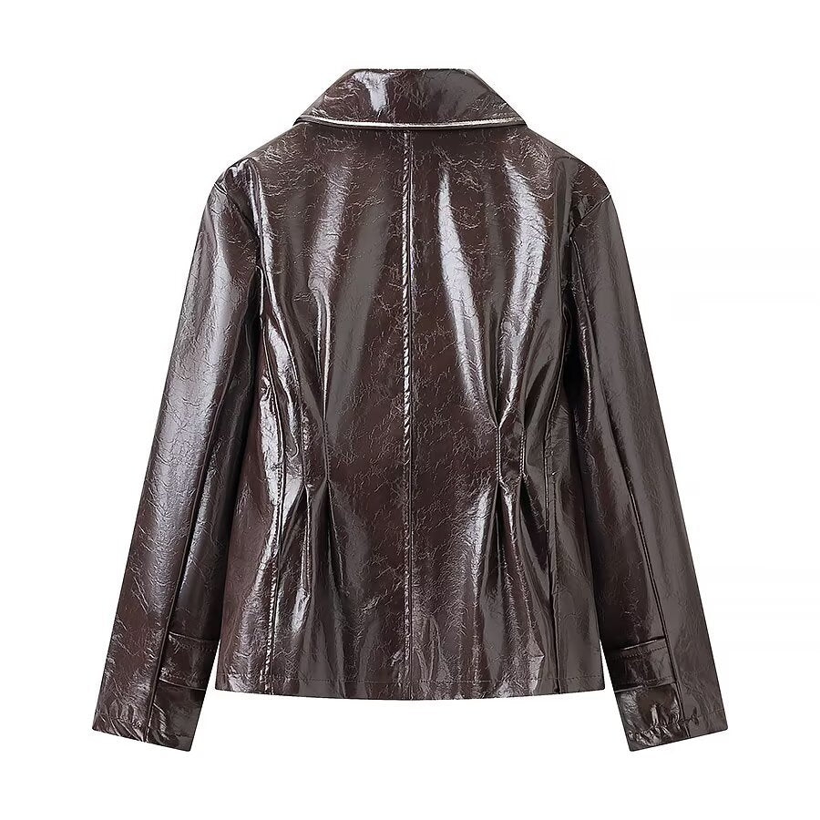 Cleo | Faux Leather Jacket Brown Double Breasted Long Sleeve