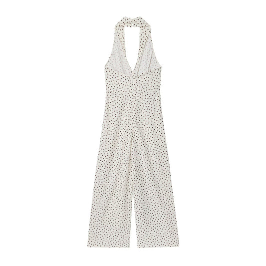 Tess | Elegant Polka Dot Halter Neck Jumpsuit Cream Wide Leg
