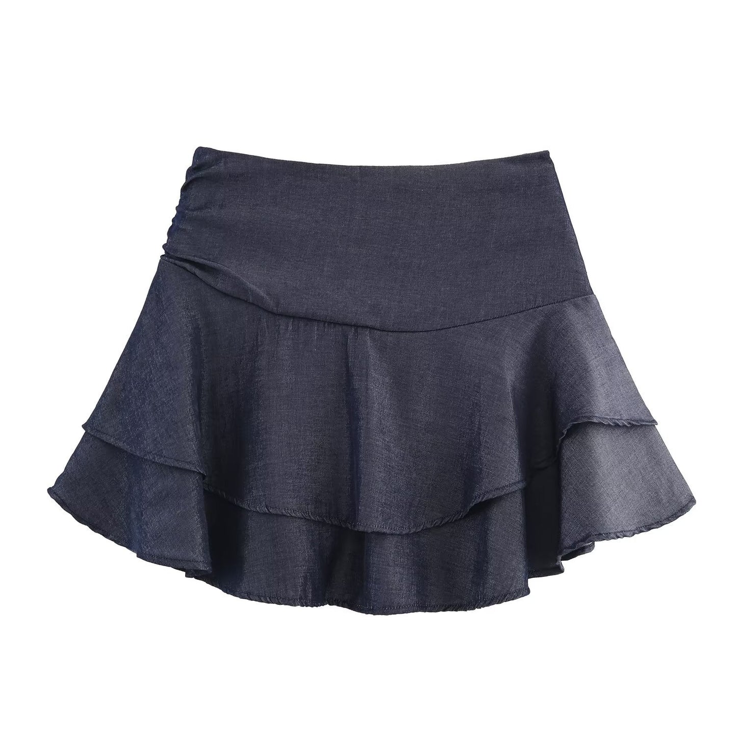 Ivy | Denim Mini Skirt Navy Tiered Ruffle High Waisted