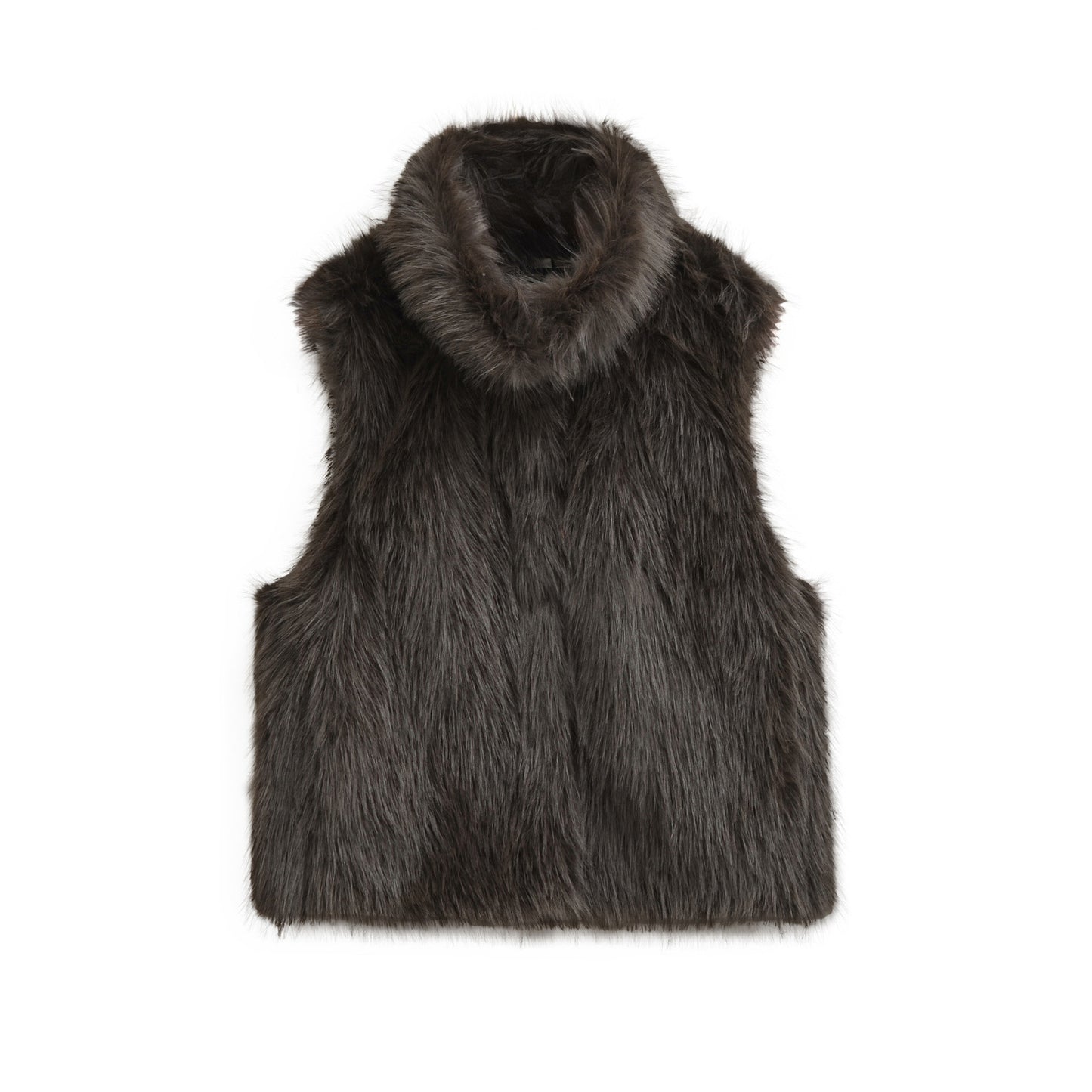 Rowan | Faux Fur Vest Black High Neck Sleeveless