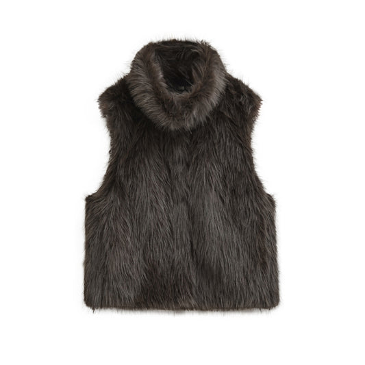 Rowan | Faux Fur Vest Black High Neck Sleeveless
