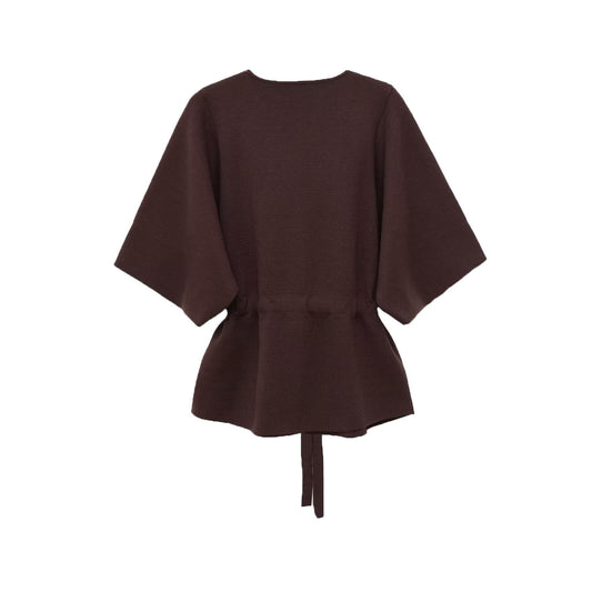 Margot | Relaxed Linen Blouse Brown Short Sleeve Tie Waist