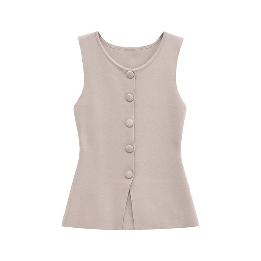 Vera | Fitted Button Front Vest Top Cream Sleeveless Tailored