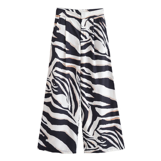 Lexi | Wide Leg Zebra Print Trousers Black White
