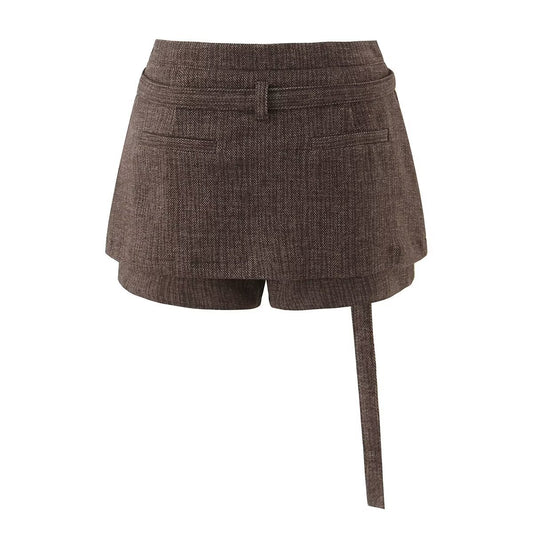 Romy | Tailored Shorts Grey High Waisted Belted Wrap Skort