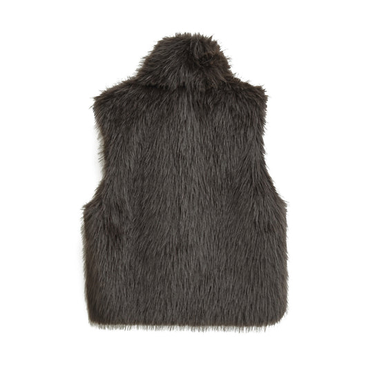 Rowan | Faux Fur Vest Black High Neck Sleeveless