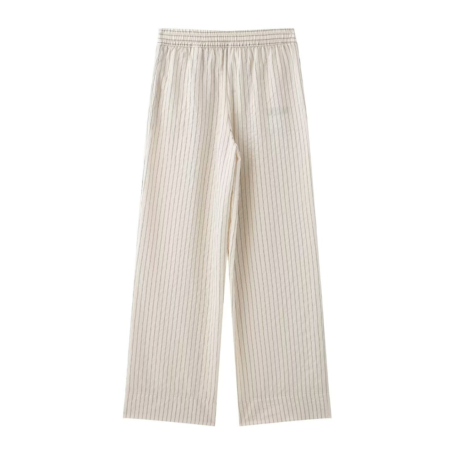 Briar | Casual Pleated Wide Leg Trousers Cream Striped