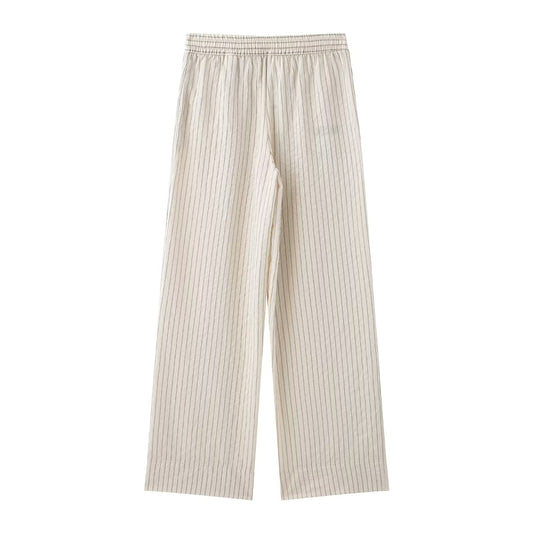 Briar | Casual Pleated Wide Leg Trousers Cream Striped