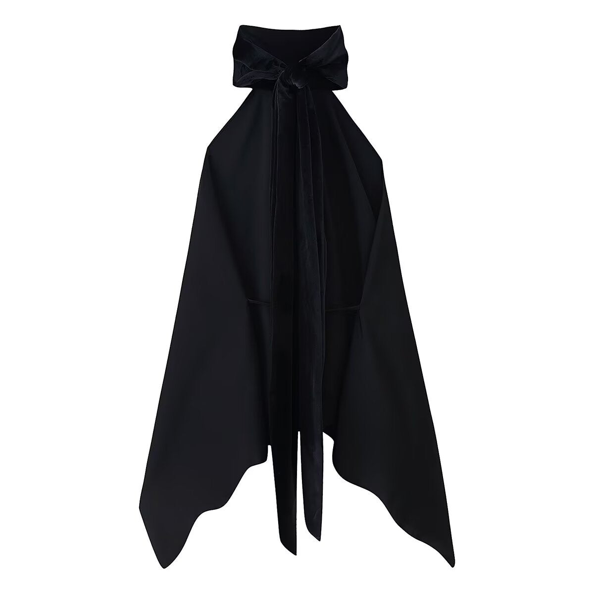 Romy | Elegant Halter Neck Top Black Satin Asymmetric Sleeveless