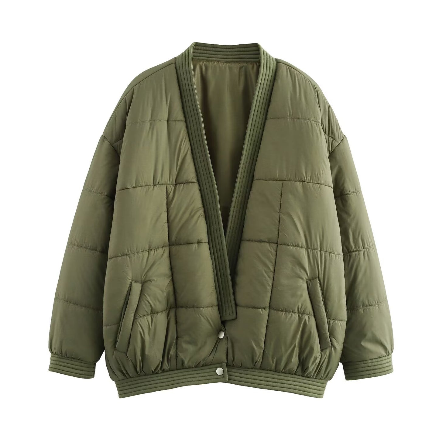 Vera | Oversized Quilted Puffer Jacket Sage Green Ribbed