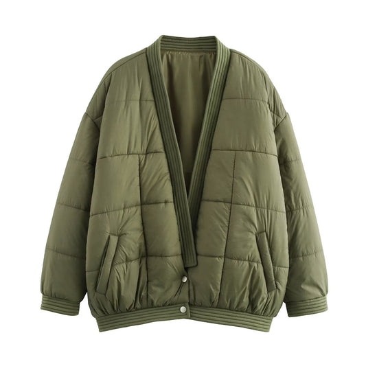 Kira | Quilted Puffer Jacket Green Oversized Collarless