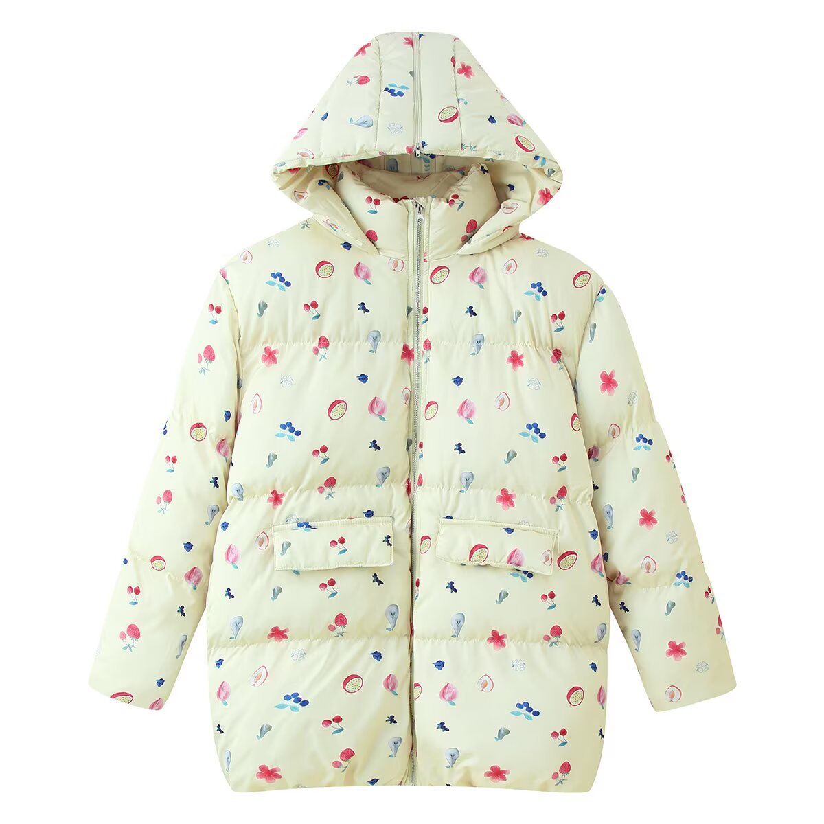 Nell | Winter Puffer Jacket White Printed Hooded Padded