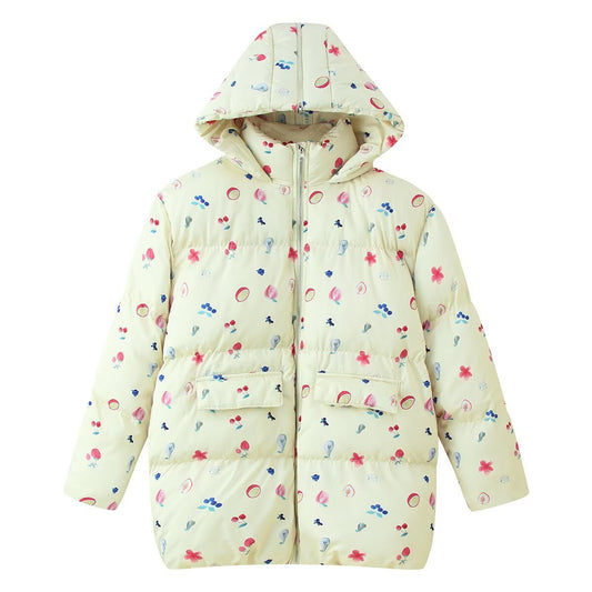 Nell | Winter Puffer Jacket White Printed Hooded Padded