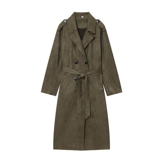 Orla | Casual Longline Trench Coat Khaki Double Breasted