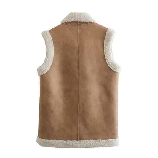 Margot | Sherpa Lined Sleeveless Cardigan Beige Cream Shawl Collar