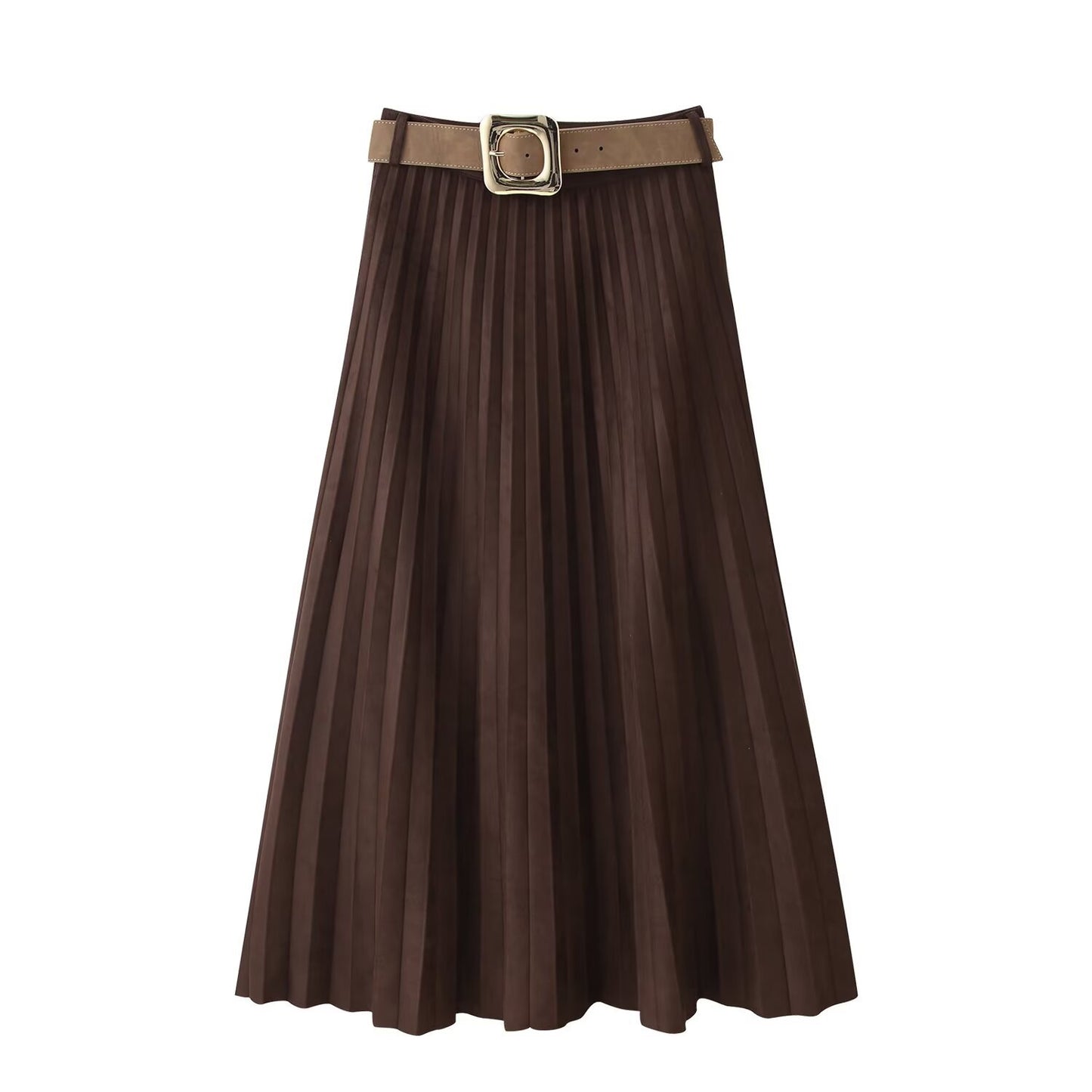 Gemma | Elegant Pleated Midi Skirt Cream Belted