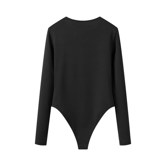 Stella | Casual Long Sleeve Bodysuit Black Crew Neck
