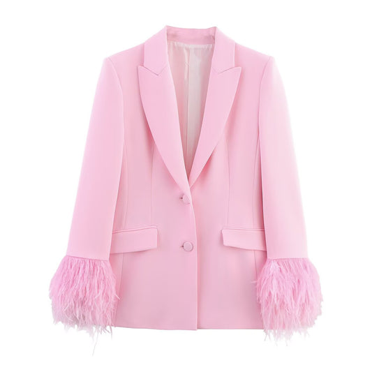 Rosie | Pink Feather Cuff Suit