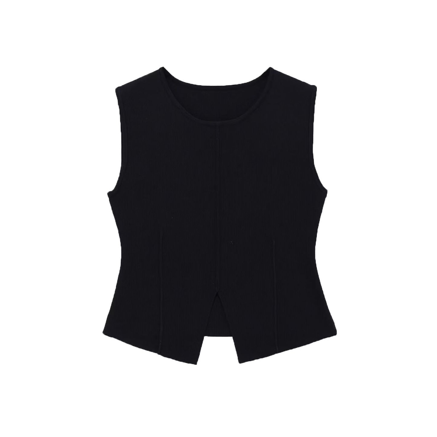 Thea | Sleeveless Fitted Cardigan Black Crew Neck