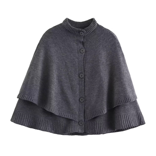 Margot | Ribbed Button Front Cardigan Brown Cape Sleeve