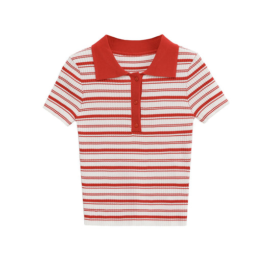Harper | Chic Ribbed Knit Striped Polo Shirt