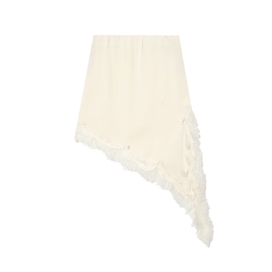 Lena | Satin Mini Skirt Cream Lace Trim Asymmetric