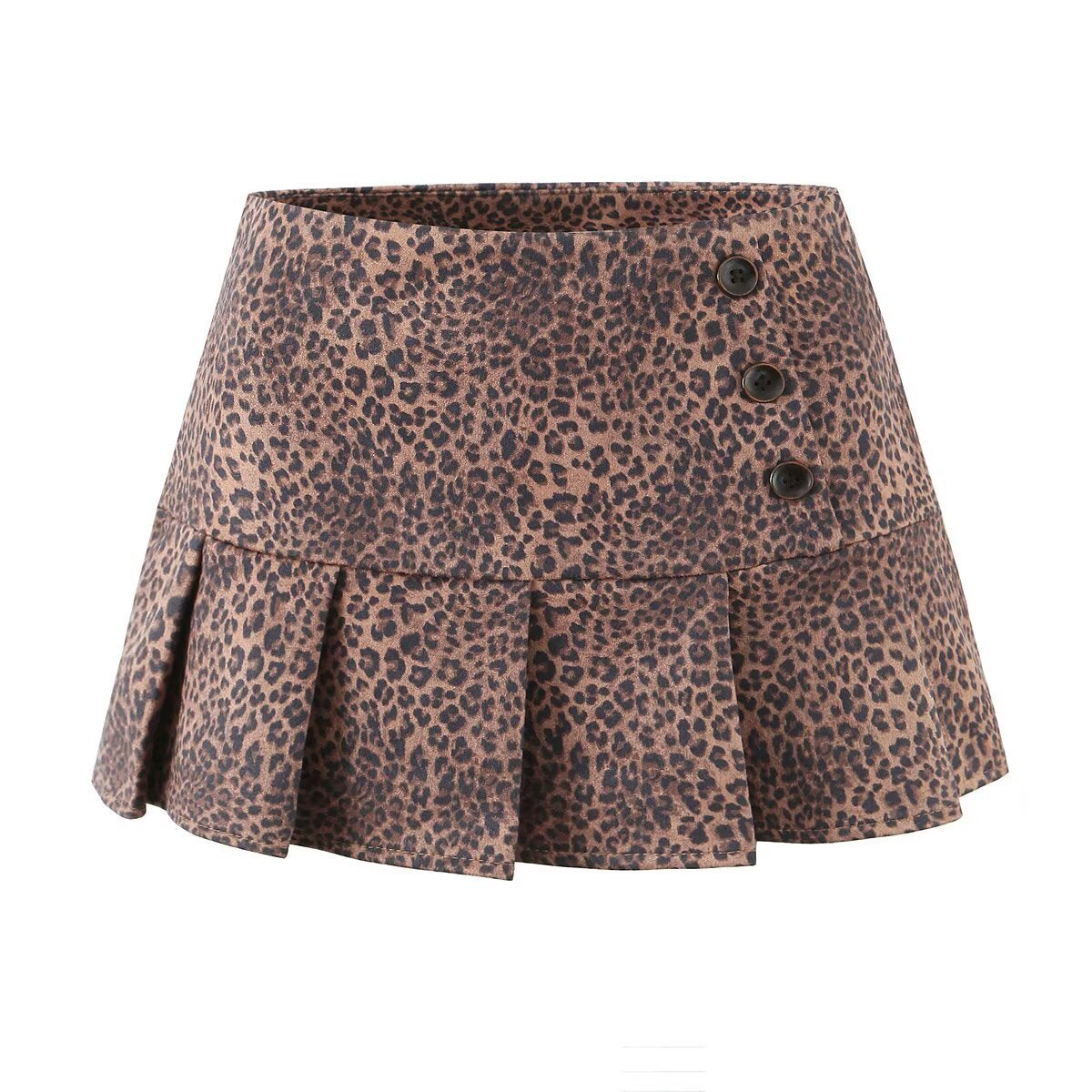 Rhea | Leopard Print Mini Skirt Brown Pleated Flared
