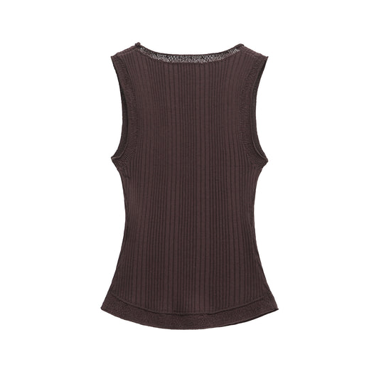 Maren | Knitted Tank Top Brown Ribbed Sleeveless Fitted Scoop Neck