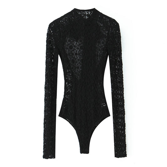 Vera | Elegant Lace Long Sleeve Top Black Sheer