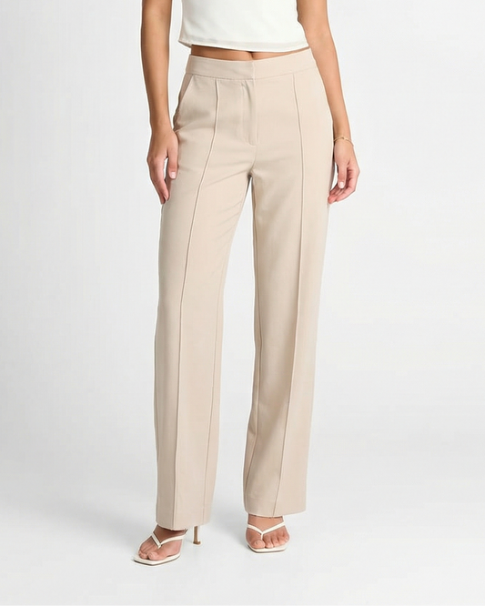 Macy | Tailored Wide Leg Pants Cream High Waisted Straight Leg