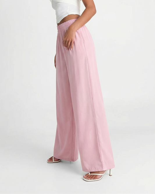 Noa | Casual Wide Leg Trousers Pink High Waisted