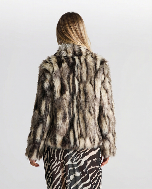 Lux | Grey Patterned Faux Fur Coat Grey