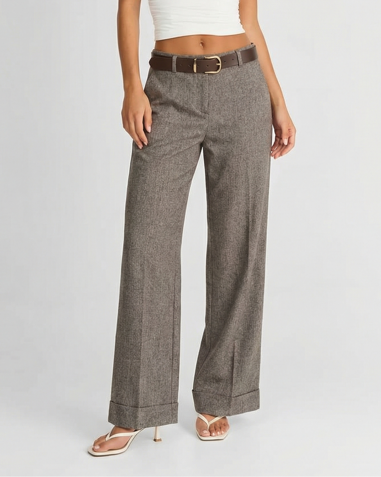Xena | Tailored Wide Leg Trousers Grey Belted