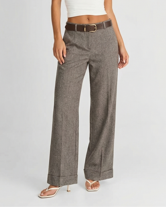 Margot | Wide Leg Wool Pants Gray Belted