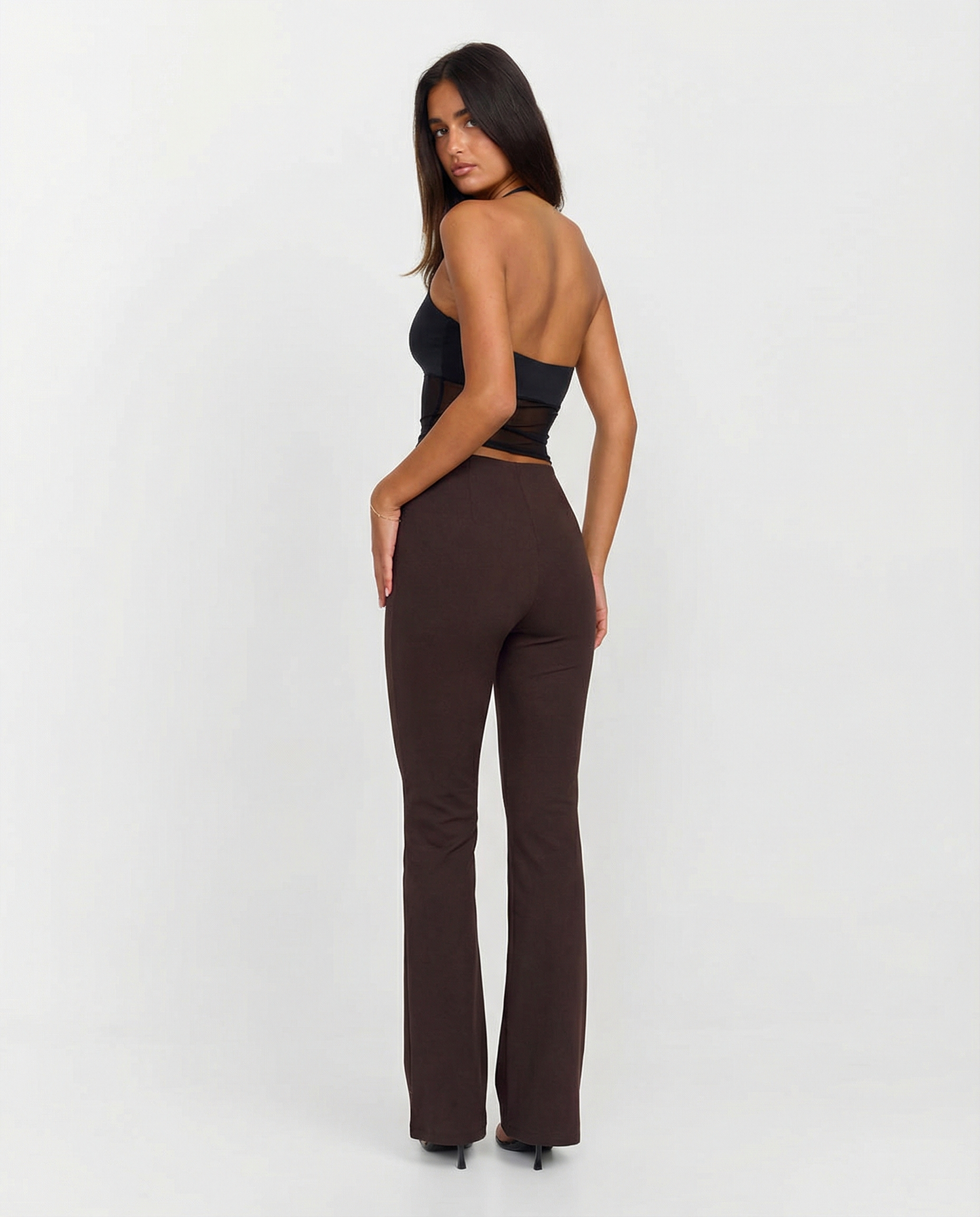 Veda | Flared Trousers Brown High Waisted