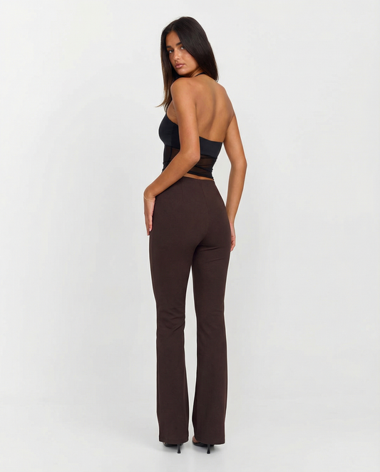 Veda | Flared Trousers Brown High Waisted