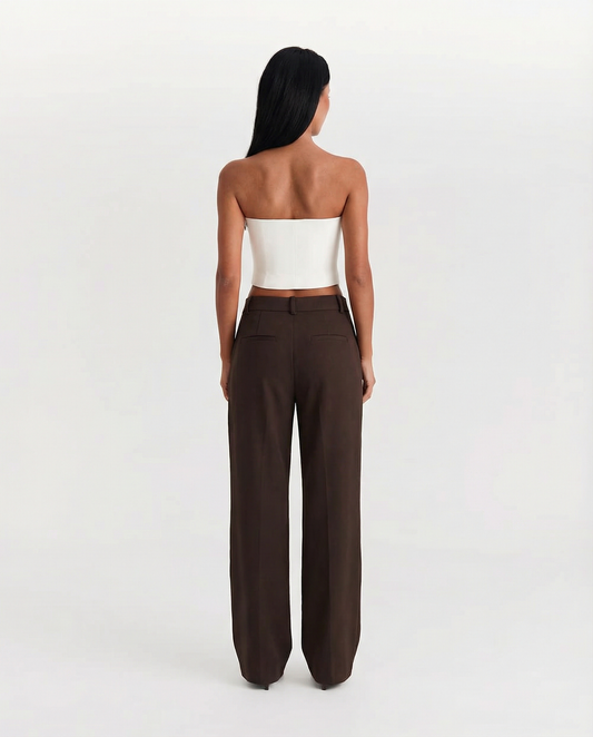 Luisa | Wide Leg Trousers Brown Pleated High Waisted