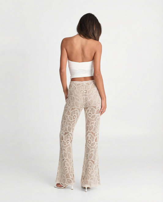 Margot | Crochet Flared Pants Cream High Waisted