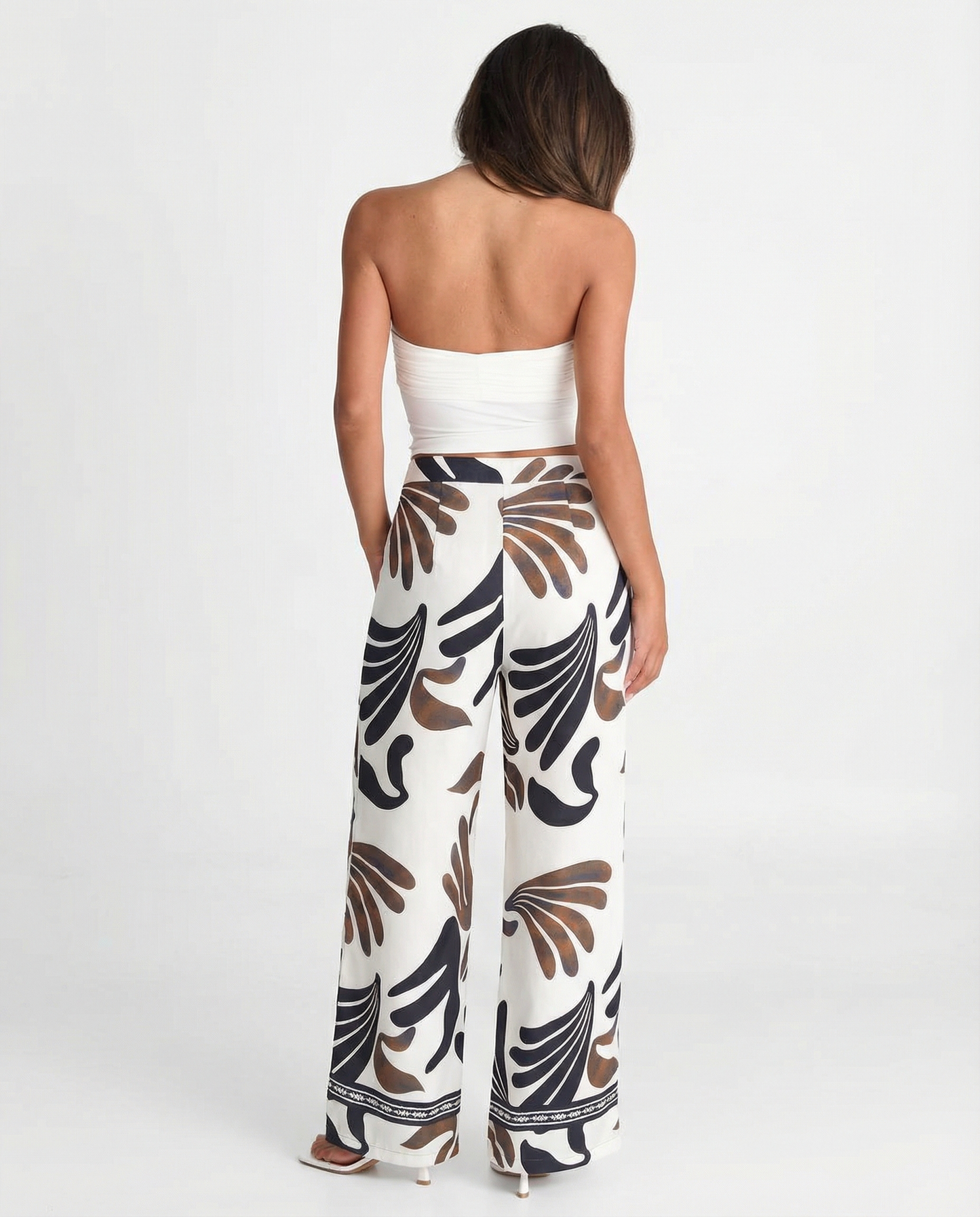 Sienna | Casual Wide Leg Trousers White Abstract Print