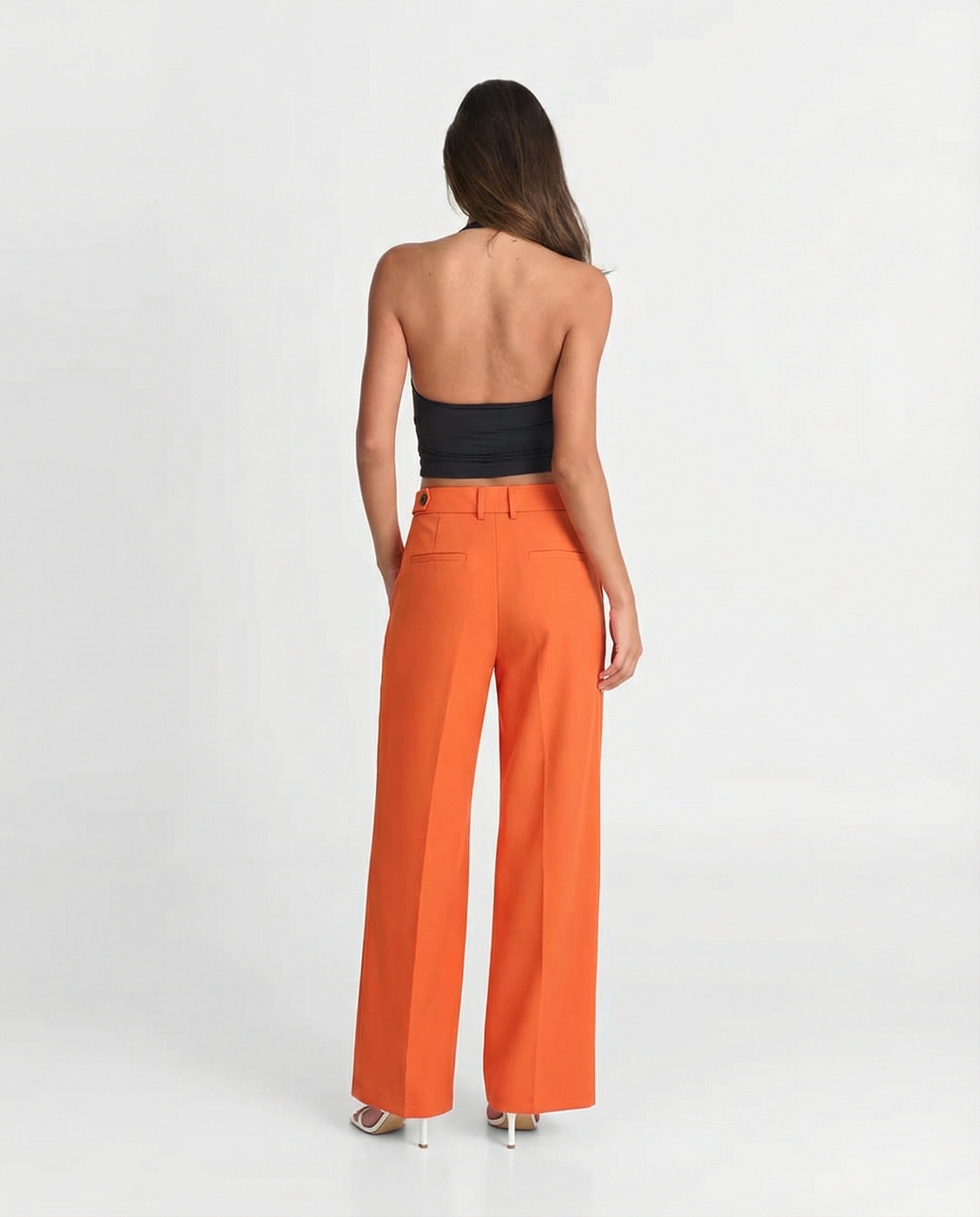 Yara | Tailored Wide Leg Trousers Orange High Waisted