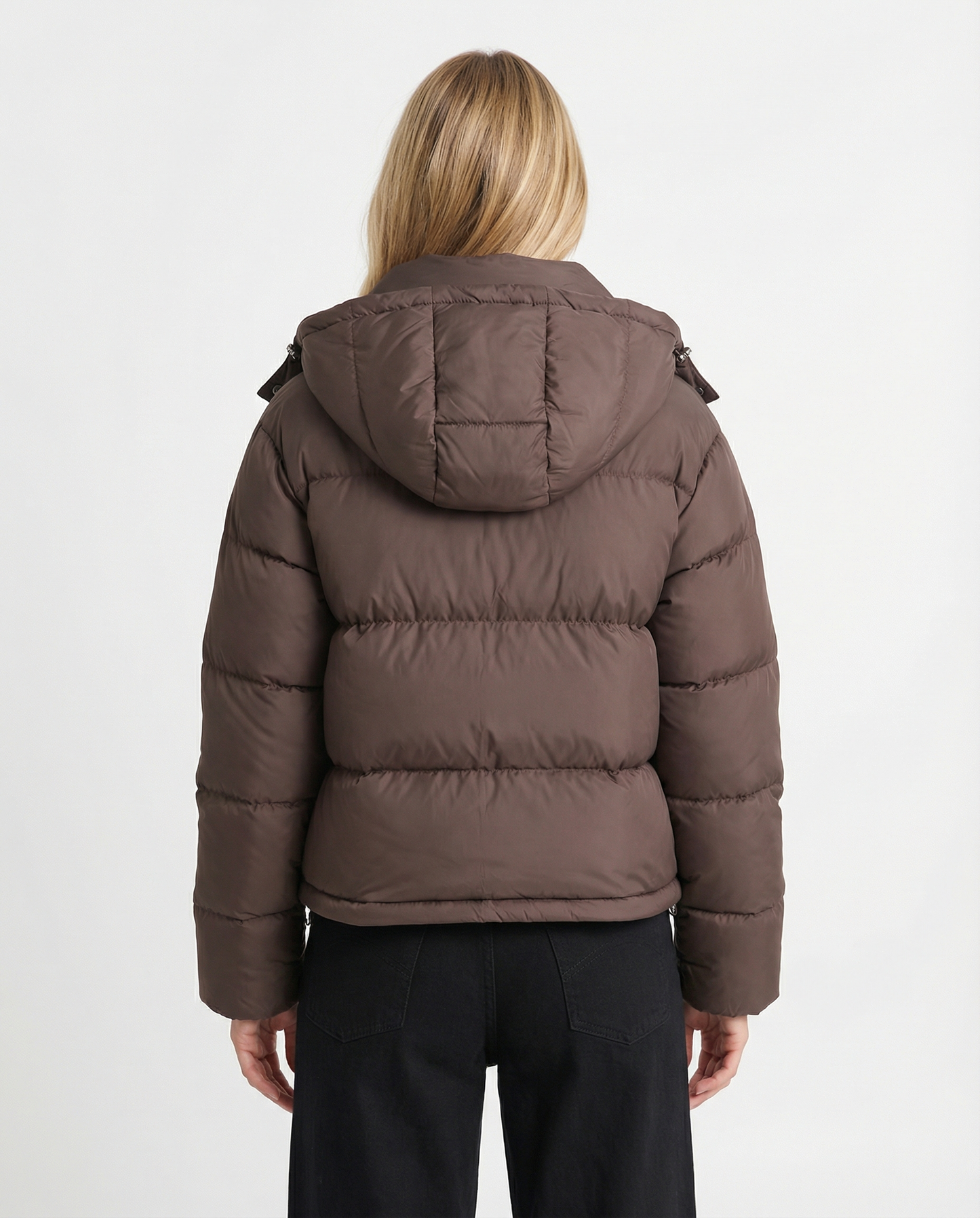 Uma | Winter Cropped Puffer Jacket Brown Hooded Quilted Padded
