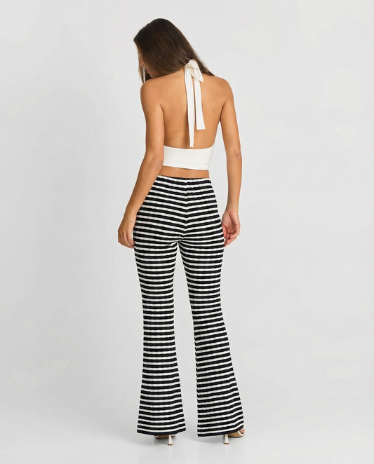 Viola | Striped Flared Trousers Black White Casual