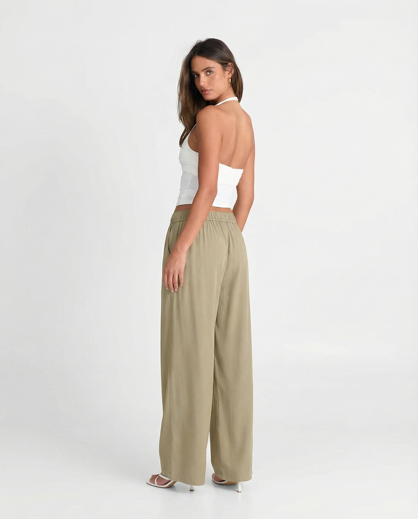 Thea | Casual Wide Leg Pants Beige Elasticated Waist