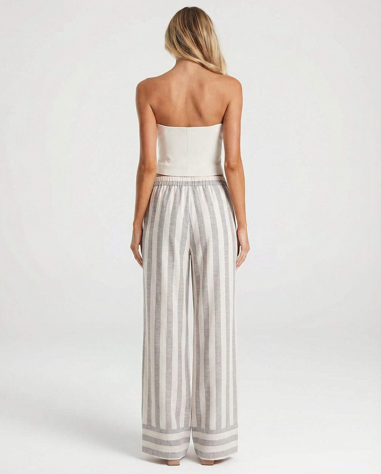 Asana | Wide Leg Striped Linen Trousers Cream