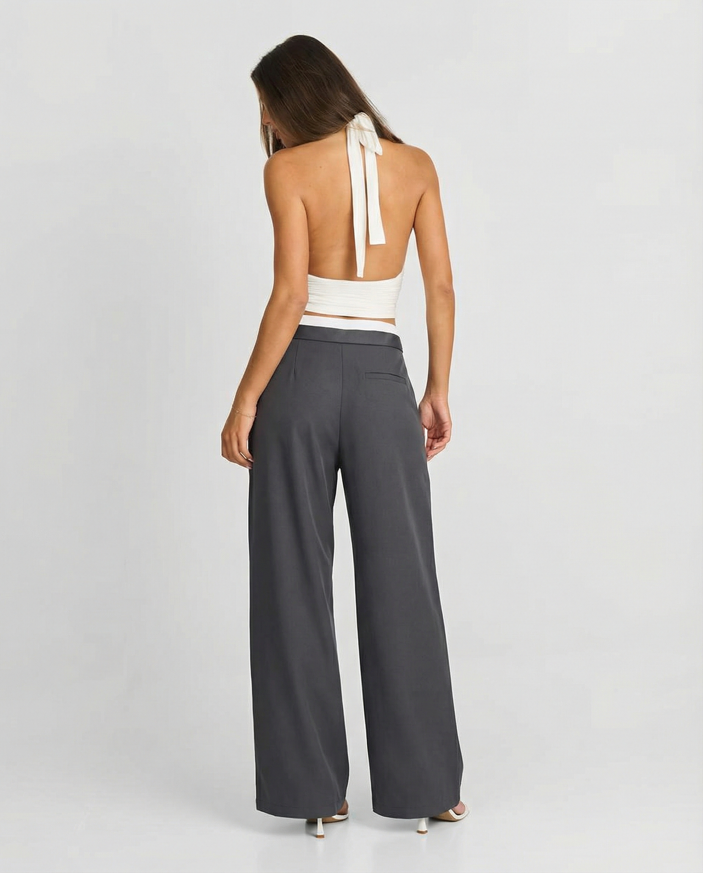 Alis | Casual Wide Leg Joggers Charcoal Drawstring