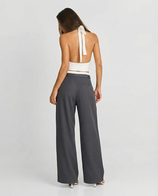 Alis | Casual Wide Leg Joggers Charcoal Drawstring