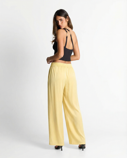 Mia | Casual Wide Leg Trousers Cream High Waisted