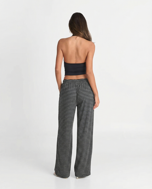 Lena | Striped Wide Leg Pants Gray Black Relaxed Fit